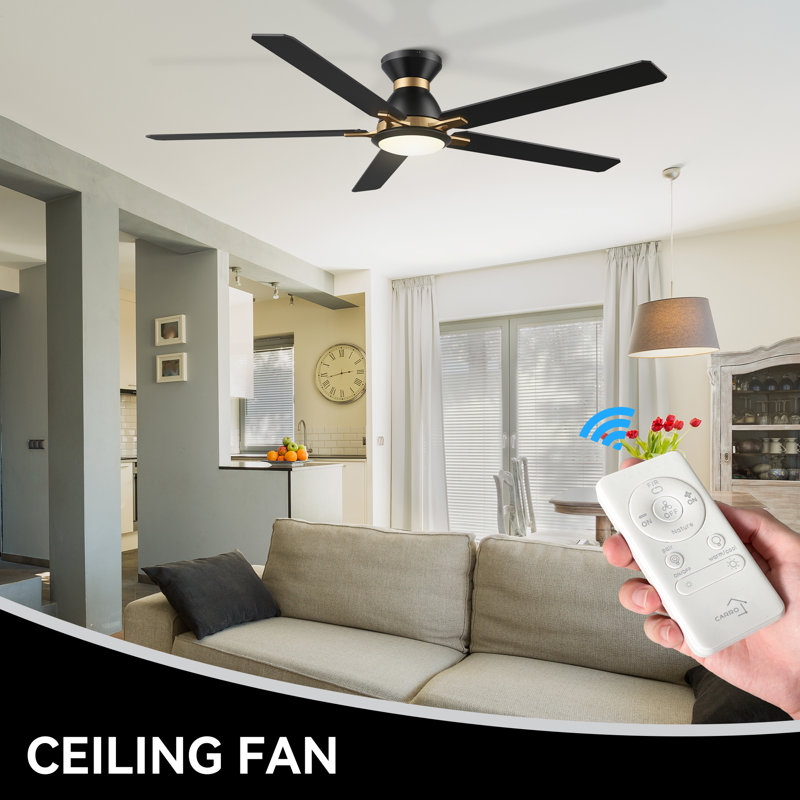 60'' Flush Mount Black Ceiling Fan with Light and Remote