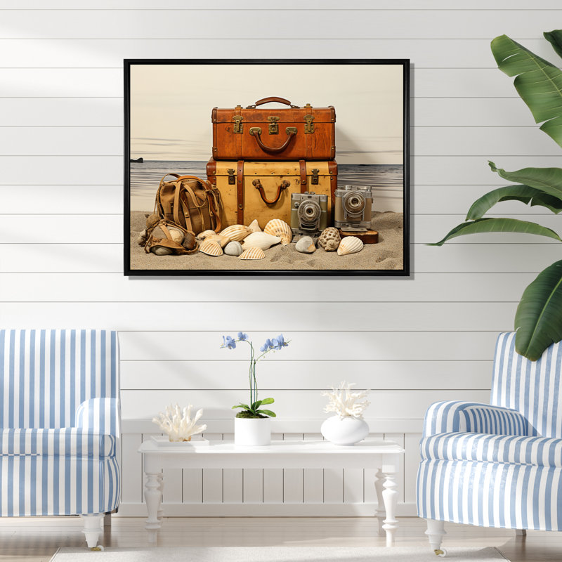 Alexsi Beach Travels Collage III sur toile, H 30 po x l 40 po x P 1,5 po, Cadre flottant noir
