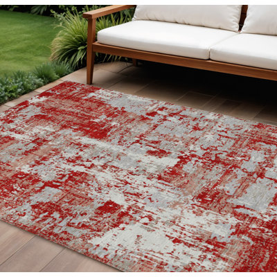 Tapis intérieur lavable abstrait 9 pi x 12 pi rouge