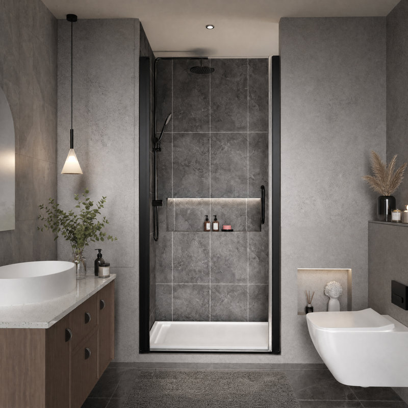 Porte de douche pivotante semi-sans cadre de 32 à 34 po de largeur x 72 po de hauteur, 32"-34" W