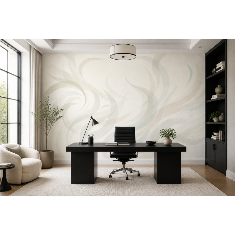 Papier peint abstrait crème avec décoration murale amovible, 120 po x 96 po, Texturé non collé