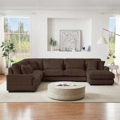 Canapé modulaire surdimensionné de 129 po en forme de U Canapé-lit moderne recouvert de velours côtelé doux avec une chaise longue pour le salon