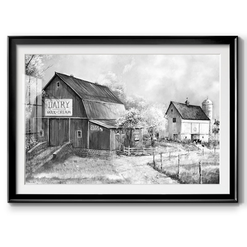 Jour à la ferme, cadre encadré, biseauté mat et verre, H 27 po x l 39 po x P 1,5 po, Noir