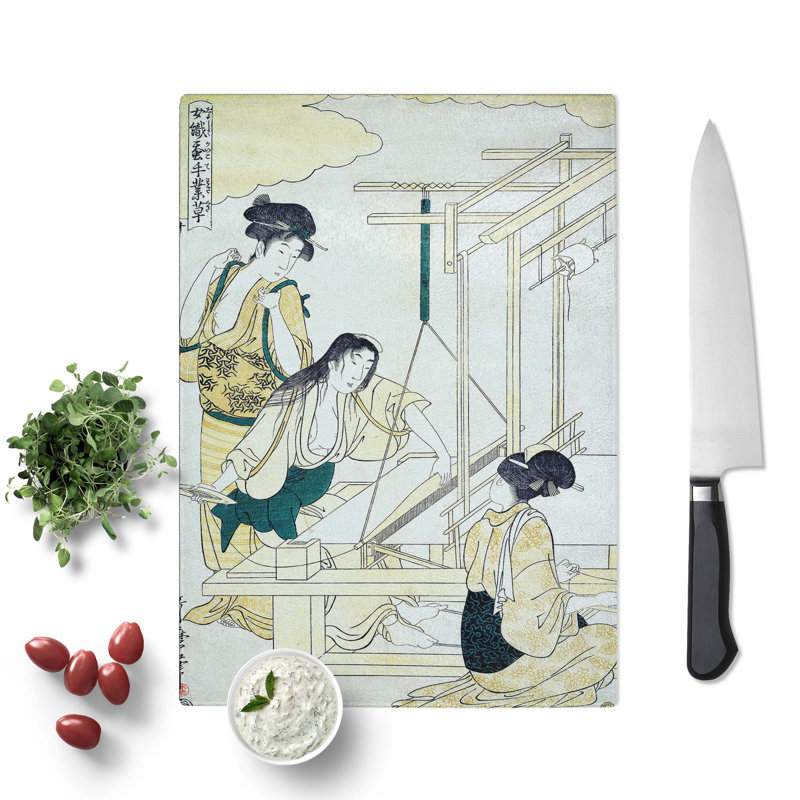 Tempered Glass Women Weaving Silk by Kitagawa Utamaro Chopping Board, 20cm W x 28.5cm L