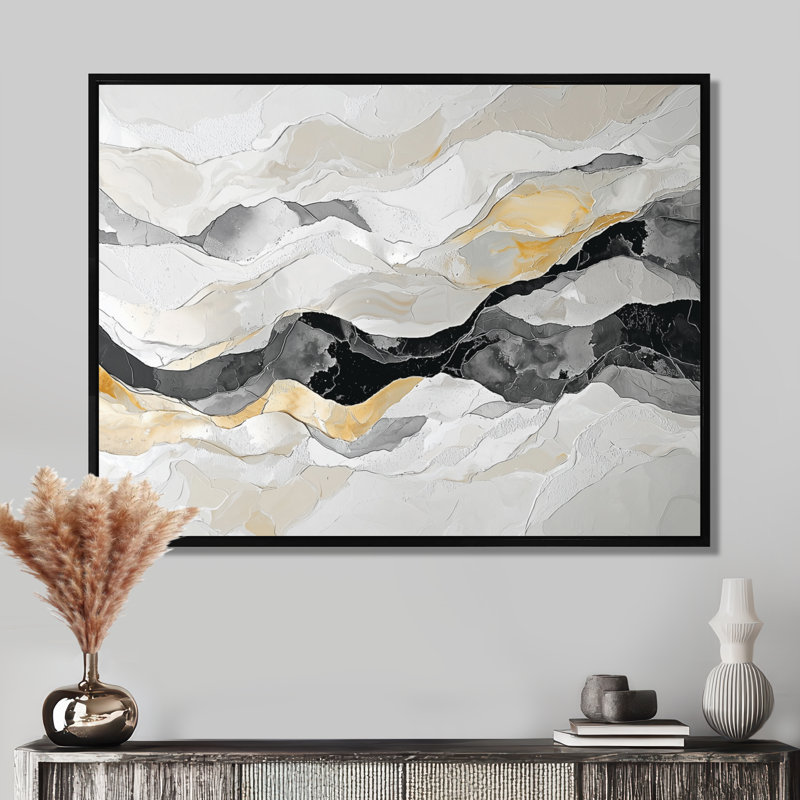 Gris, peinture noire, rivière de dérive, art cinétique - art cinétique mural, H 12 po x l 20 po, Noir