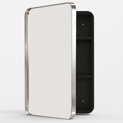  16 x 20 Inches Rectangle Medicine Cabinet with Mirror, Recessed or Surface Mount Bathroom Cabinet with Adjustable Shelves,No Assembly