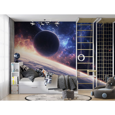 Space Planet Wall Mural – Galaxy Wallpaper With Stars & Nebula, Cosmic Accent Wall For Living Room Or Bedroom Vn865 (Non-Woven) VN865