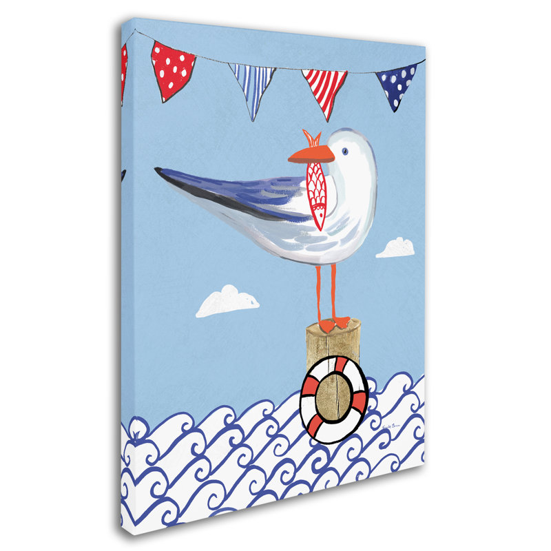 'Coastal Bird II on Blue' Print on Wrapped Canvas, 19" H x 14" W