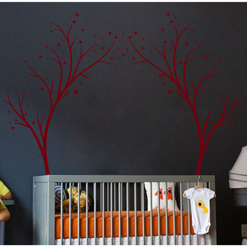 Décalcomanie murale arbres étoiles, Bourgogne, H 80 po x l 99 po x P 0,01 po