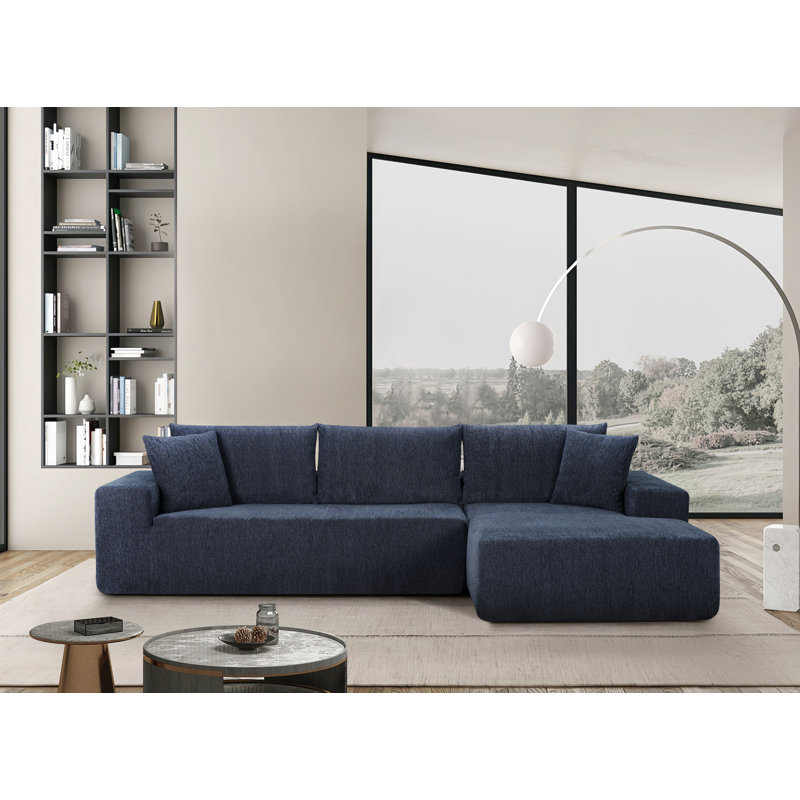 Clairah 2 - Piece Upholstered Boneless Sectional, Blue Polyester Blend, Right Hand Facing