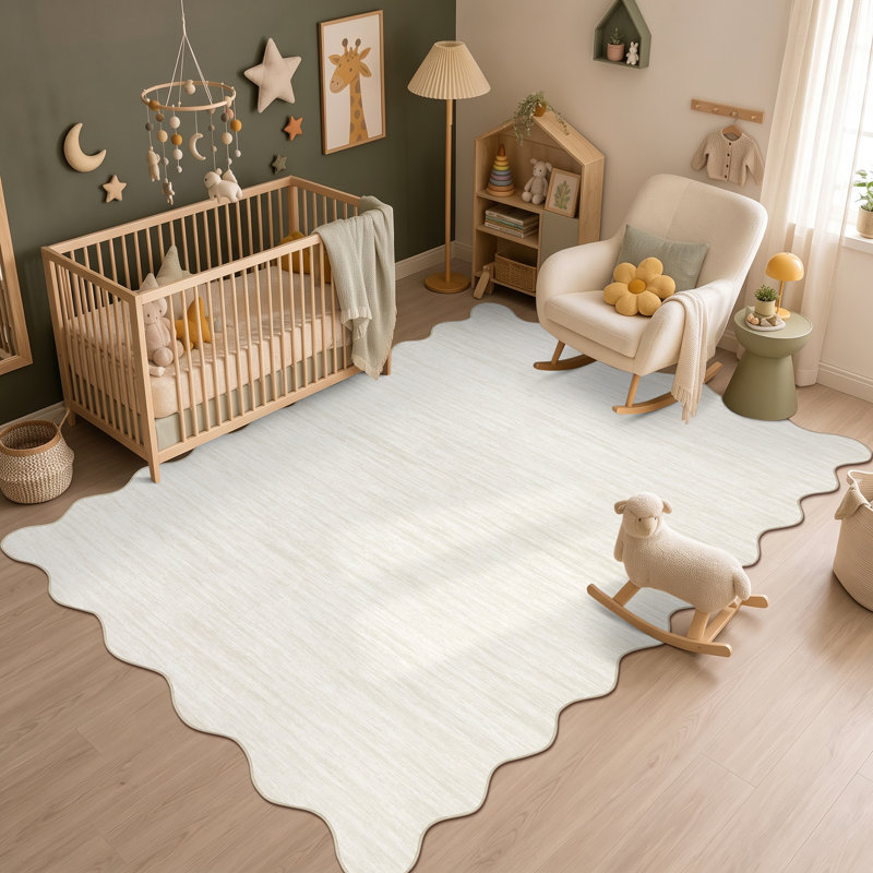Tapis festonné lavable à bordure festonnée Tapis antidérapant uni antidérapant Tapis antidérapant, 10 x 13 pi (blanc cassé)