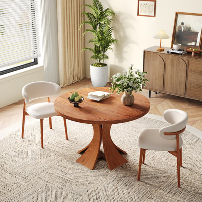 Mid-Century Round Solid Wood Dining Table For 2-6