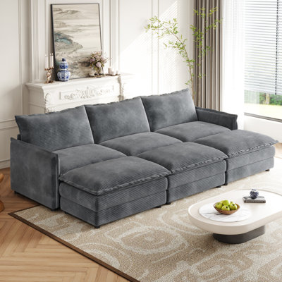 Grey Corduroy Living Room With Spacious Seating 3 , Enhance Your Home Decor