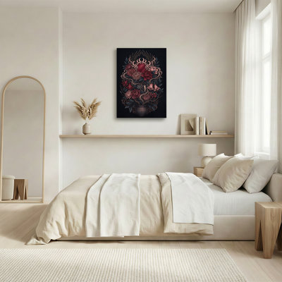 Dark Gothic Red Heart and Flower Vase with Charms Canvas Wall Art