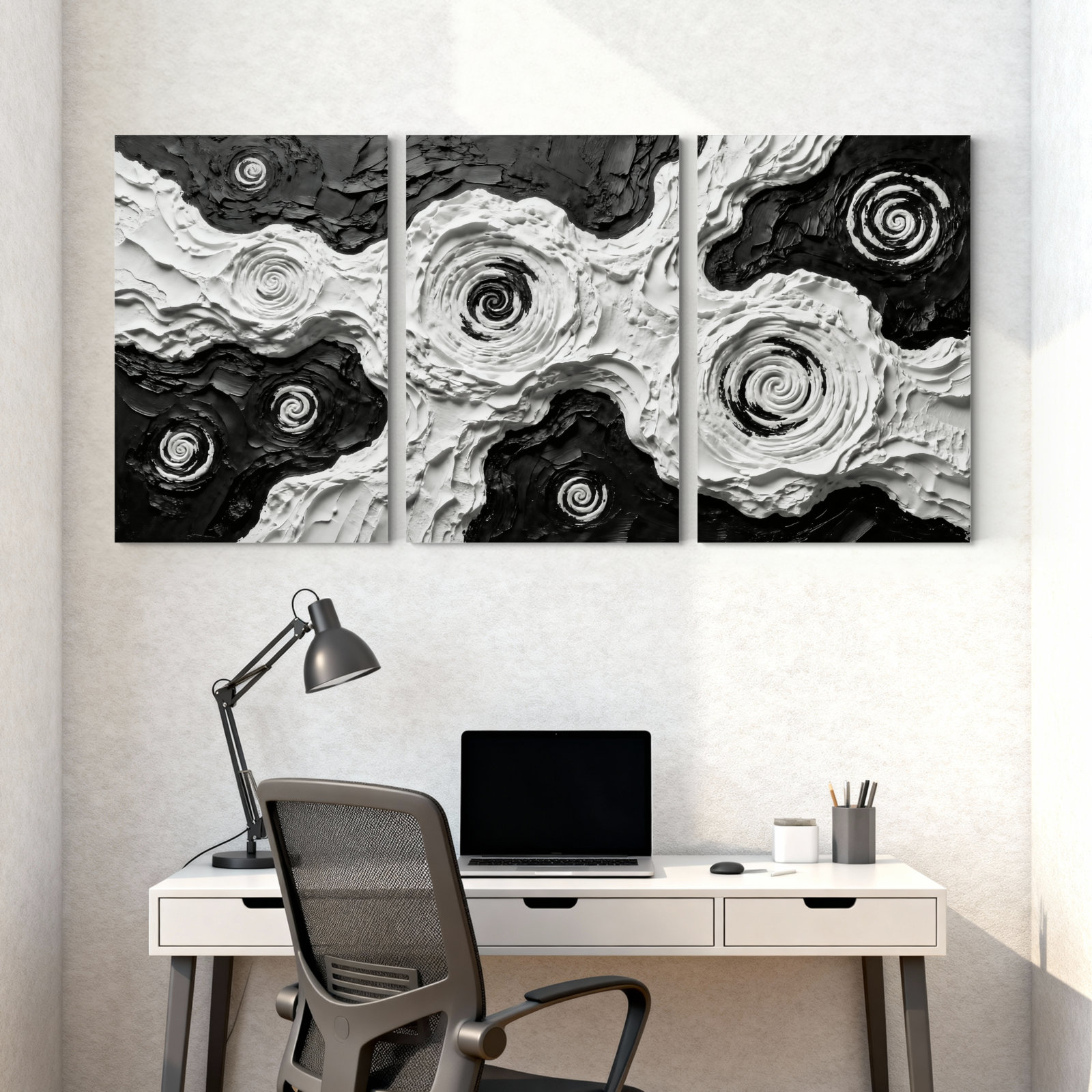 Wrought Studio™ Abstract Spiral Waves Pattern Art Set of 3 Canvas Wall ...