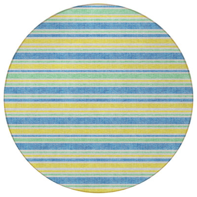 8' Round Yellow Round Striped Washable Non Skid Indoor Outdoor Area Rug