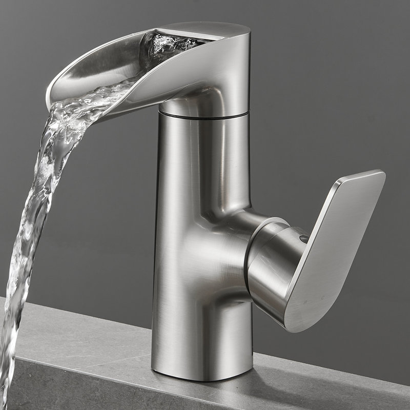 Waterfall Single Handle Single Hole Bathroom Faucet, Nickel