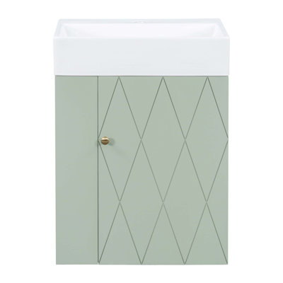 Bathroom Vanity with Ceramic Sink, Diamond Pattern Door, Gold Handle, Side Shelves and Towel Bar for Small Spaces, Modern Design