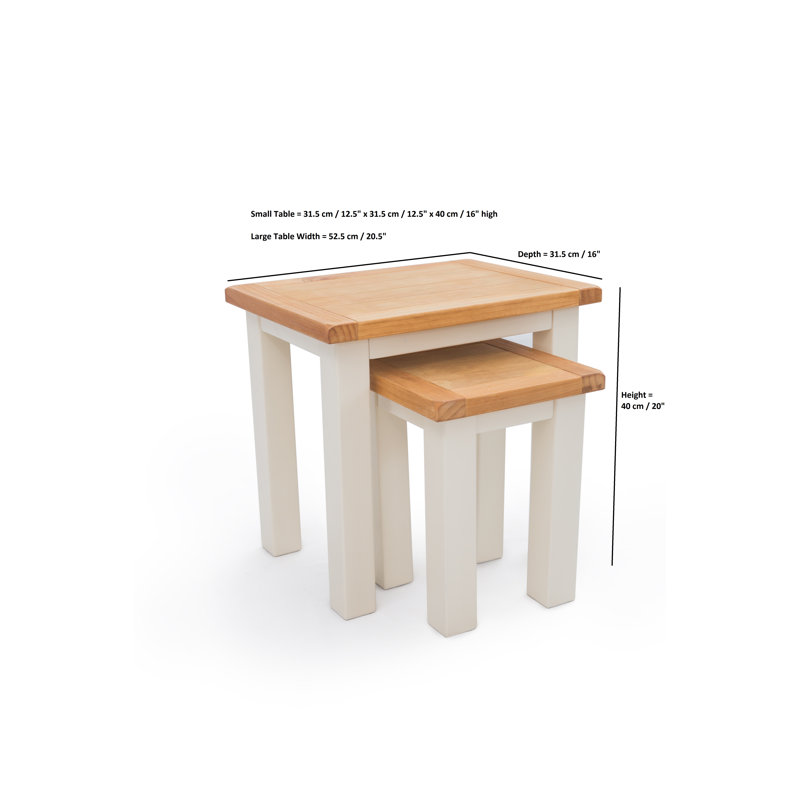 Solid Wood 2 Piece Nesting Table, Natural Wood, Ivory