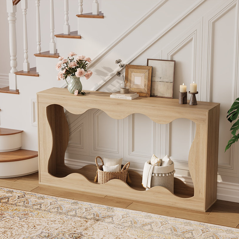 Console 63 po avec rangement à 2 niveaux, entrée étroite et canapé, table d'appoint 63 po, Naturel
