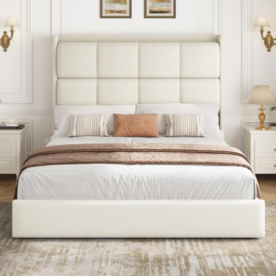 Upholstered Platform Bed With Wingback Headboard, Bed Frame With 9 Metal Legs, Chenille Fabric And Memory Foam For Any Bedroom, No Box Spring Needed, by Latitude Run