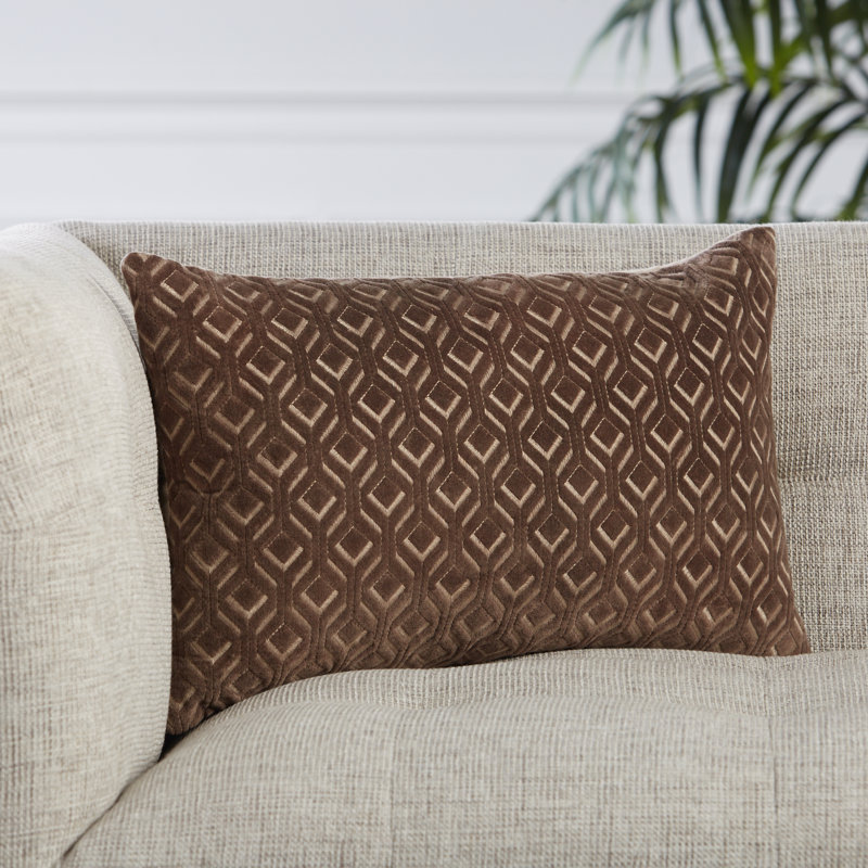 Ryans Embroidered Cotton Reversible Throw Pillow, Gold Trellis, Polyester/Polyfill, Rectangle 13" H x 21" W