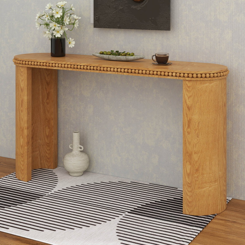 Console Table With Beaded Trim And Reversible Curved Legs, Brown