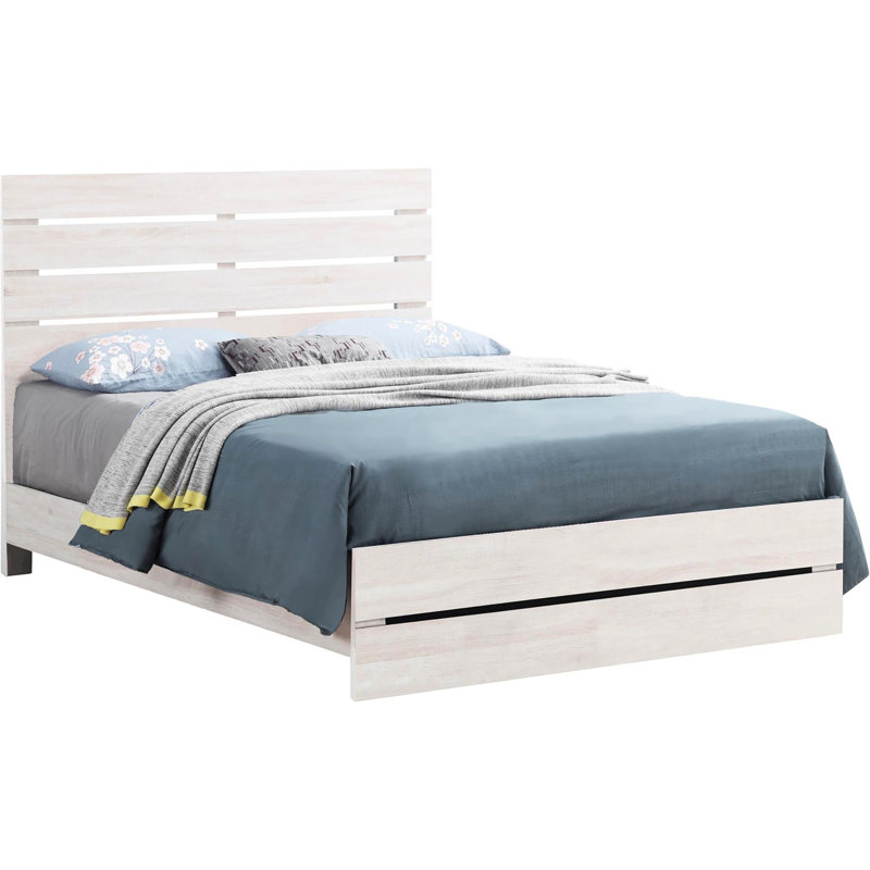Grand lit à panneau rustique blanc côtier - Esthétique simple pour la chambre à coucher Tête de lit à lattes élégante et fabrication en bois de qualité