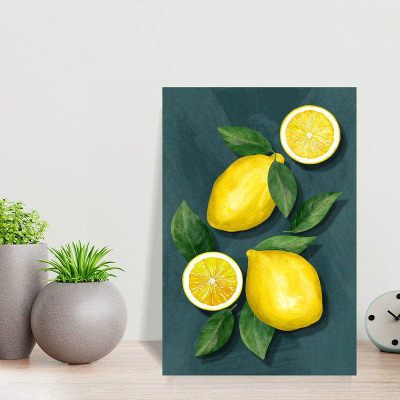 Art mural abstrait, fruits frais et citrons, H 18 po x l 12 po