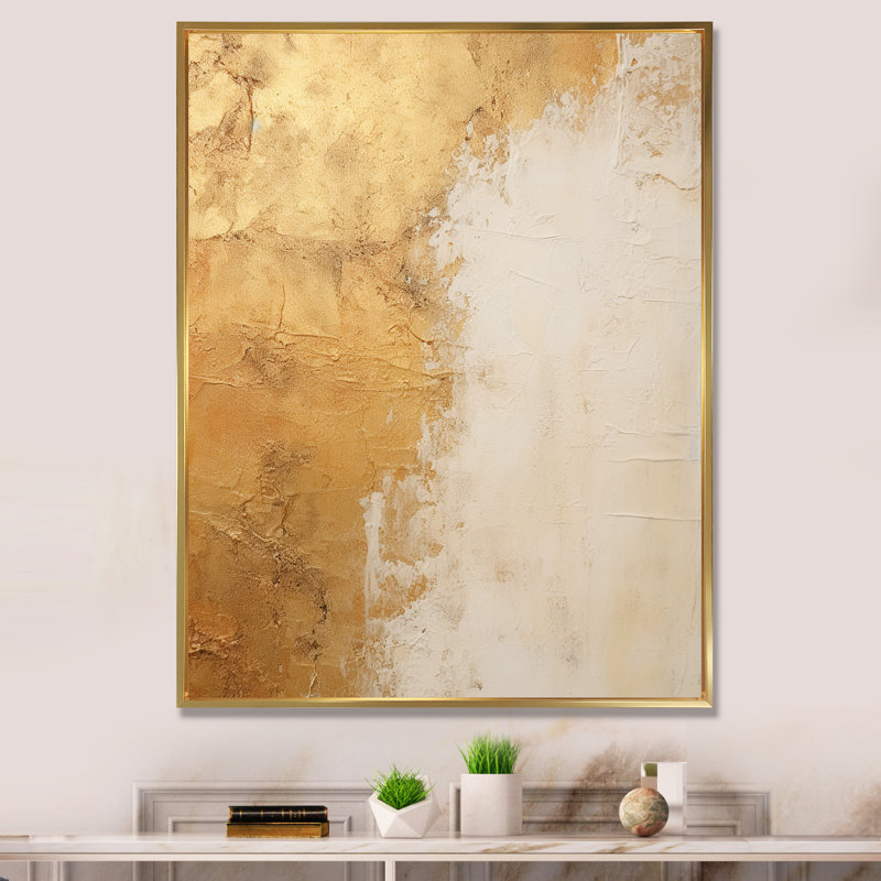 gold and white abstract split - Abstract Shapes Framed Canvas Print, Gold Floater Framed, 32" H x 24" W x 1" D