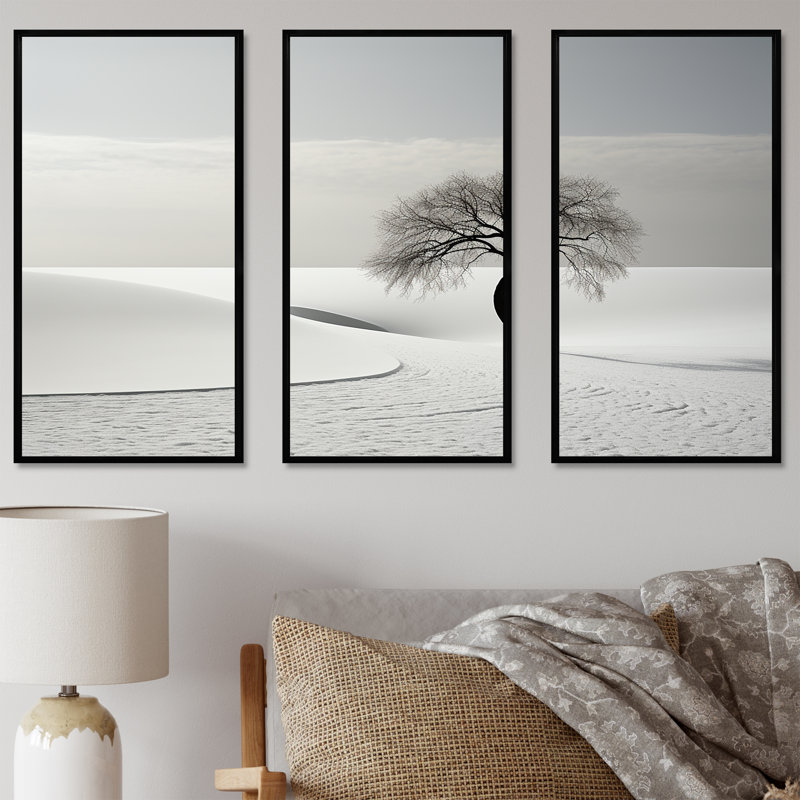 Paysage d'hiver photo I - ensemble de décoration murale paysage d'hiver, Cadre flottant noir, H 40 po x l 60 po x P 1 po