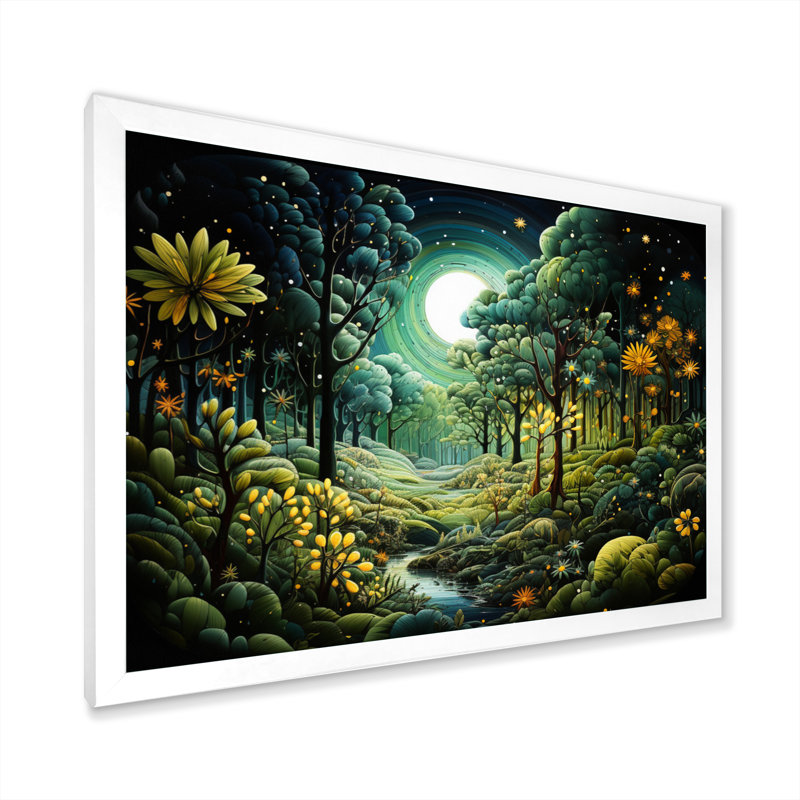 «Beverlyann Forest Enchanted Forest Pointillism II - Forest», reproduction sur toile, Cadre simple blanc