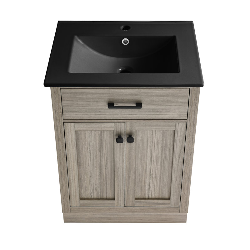 Burdon Meuble-lavabo de salle de bain avec comptoir en céramique, Brun, Noir mat