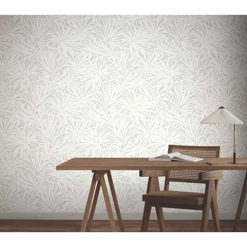 Papier peint floral avec auvent crème, Gris