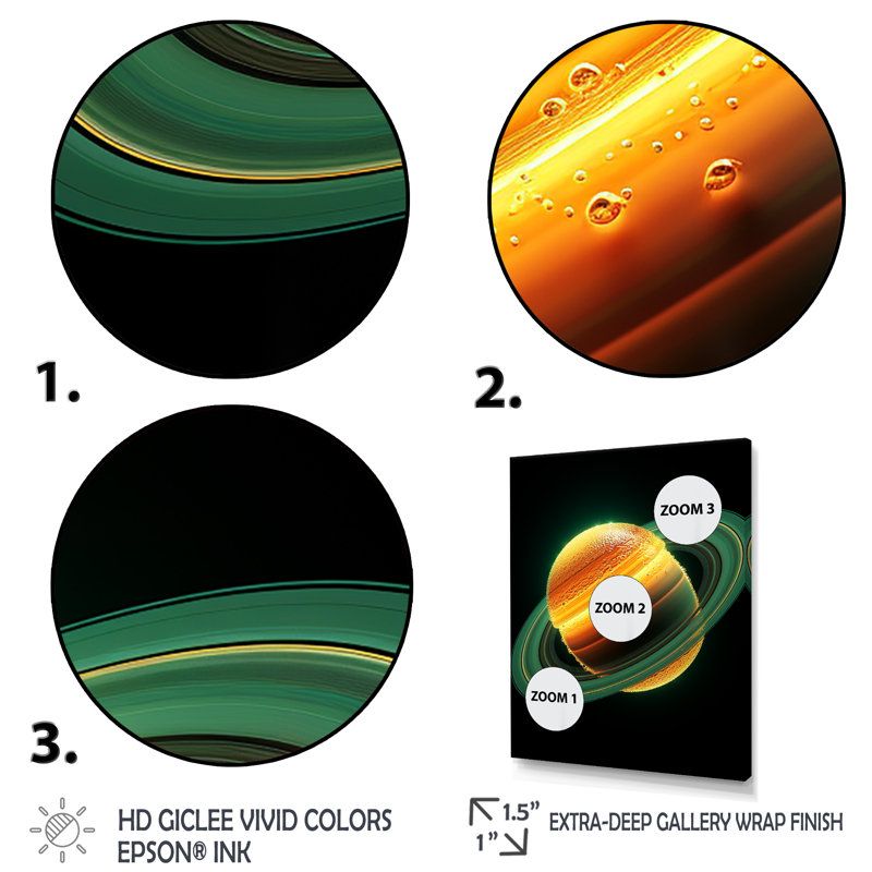 Jaune et vert, planètes de Saturne - art mural de la planète espace, Toile tendue, 32" H x 24" W