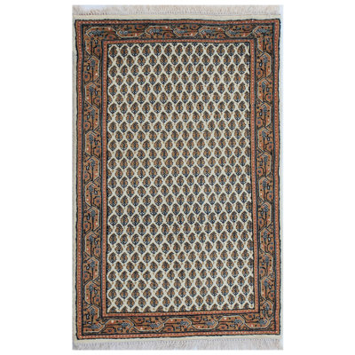 Tapis crème et brun noué à la main de haute qualité