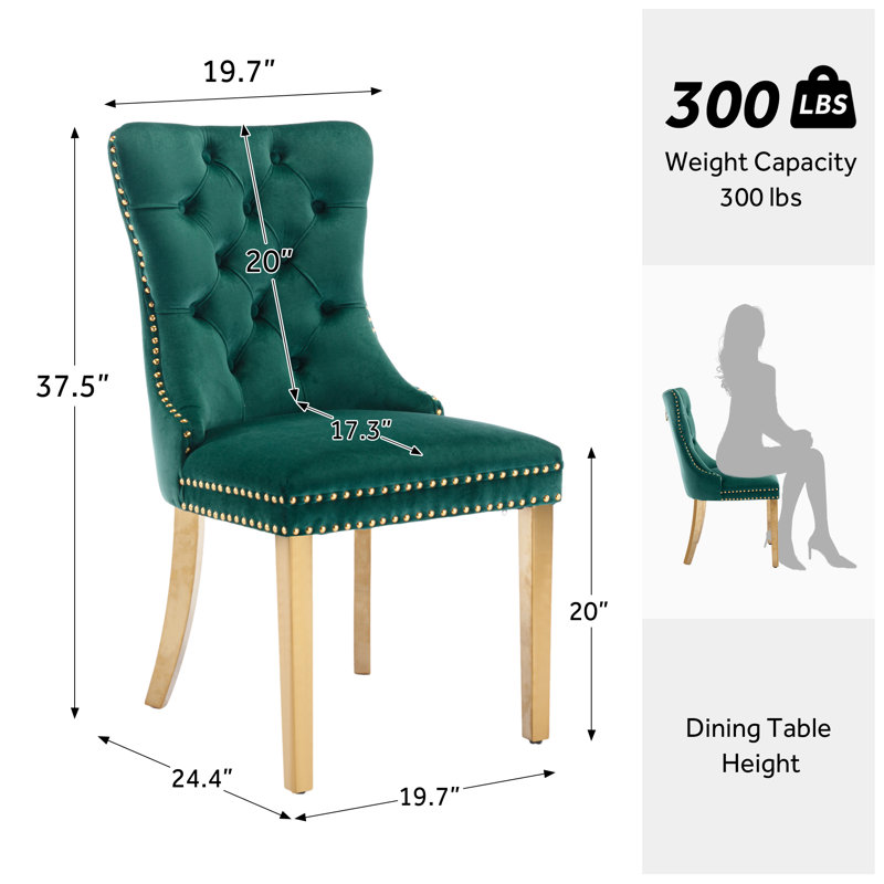 Chaise de salle à manger Kenta, Vert / doré, Naturel