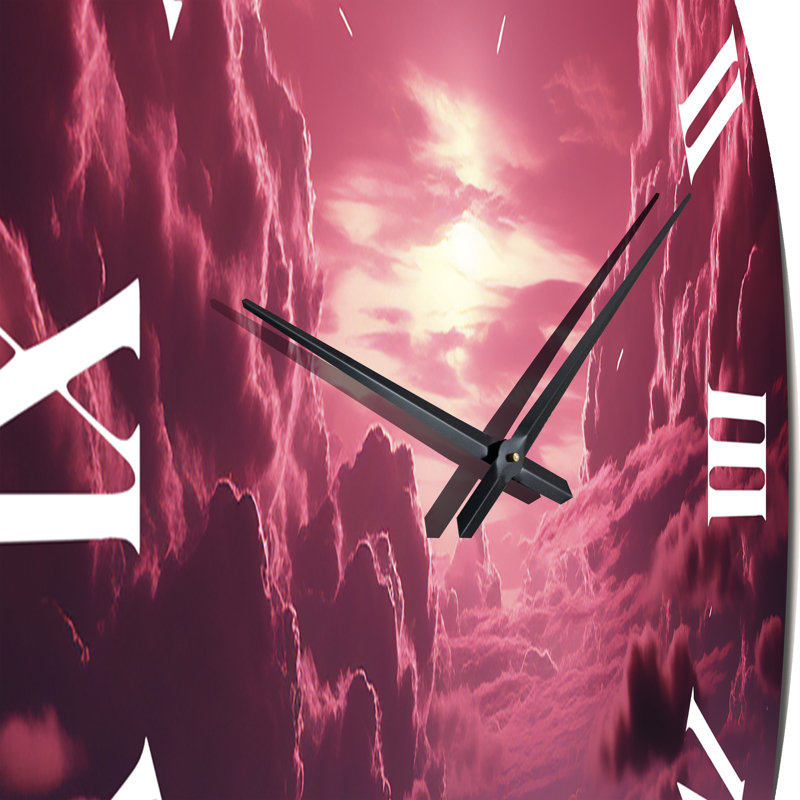 Horloge murale majestueuse, coucher de soleil rose sur forêt mystérieuse, Grand