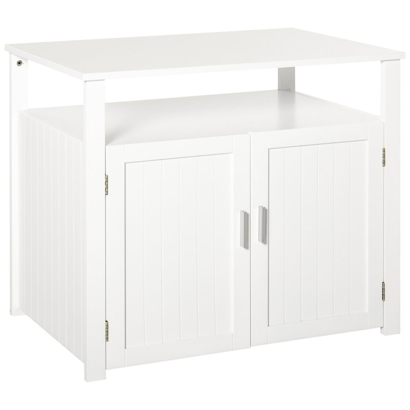 White Cat Litter Box Side Cabinet With Adjustable Partition And Large Tabletop Furniture Removable Easy Maintenance,
