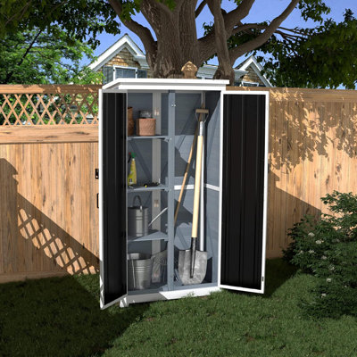 Outdoor Storage Cabinet Wood & Metal Garden Shed with Waterproof Roof and Sturdy Lockable Doors 5.5 ft