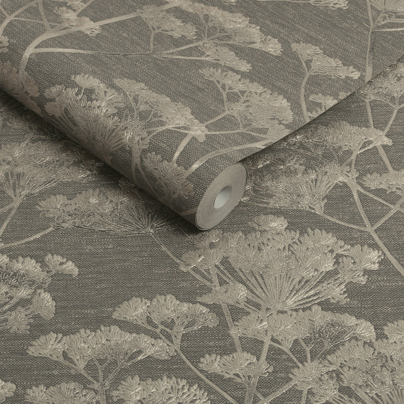 Floral Metallic Wallpaper Double Roll, Taupe/Gold