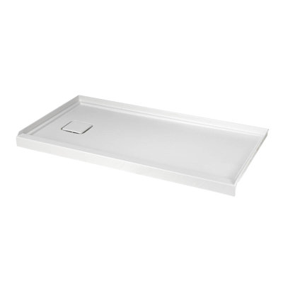 60"x32" Solid Surface Single Threshold Shower Pan Base With Drain Cover Included, Textured Surface Slip-Resistant Shower Base Pan, White, Left Drain