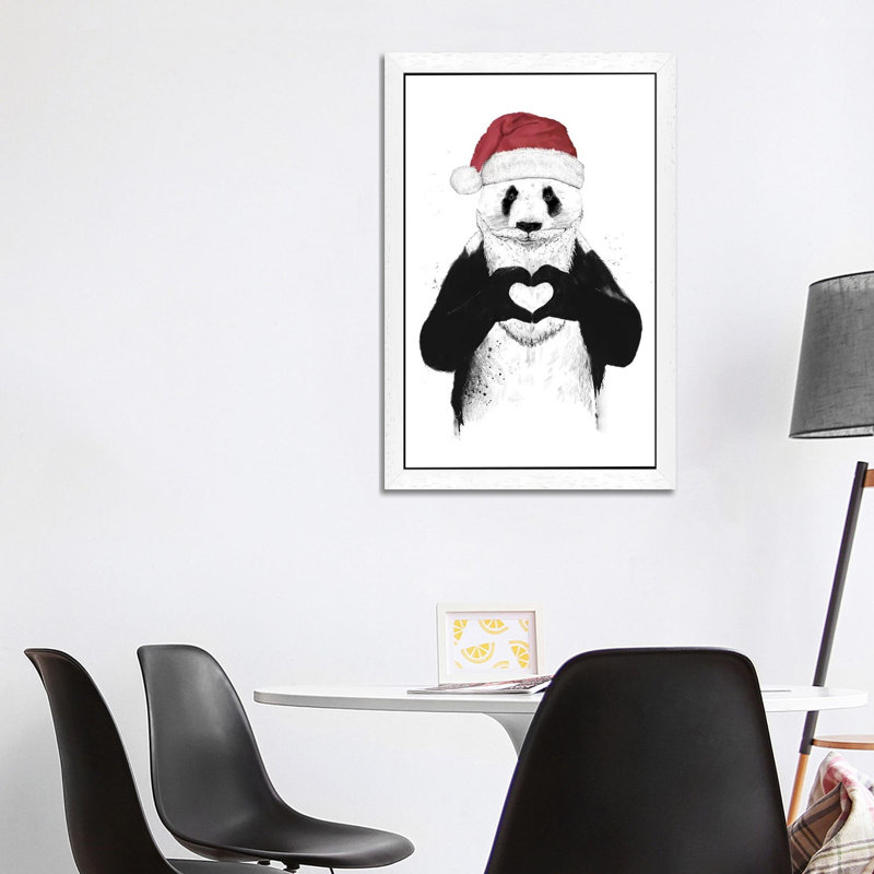 Santa Panda by Balazs Solti - Floater Frame Print on Canvas, 66.04 cm H x 45.72 cm W, White