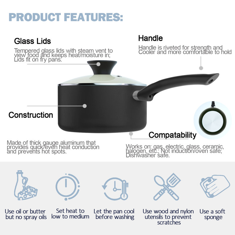 Black 10-Piece Nonstick Ceramic Coating Aluminum Cookware Set