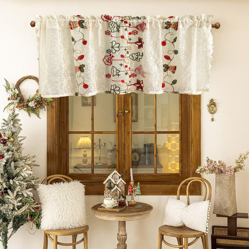 Kbndieu Christmas Curtains Christmas Embroidery Short Curtains Holiday Theme Decorations Pastorals Style Cafes Decorative Curtains Suitable for Christmas Decoration