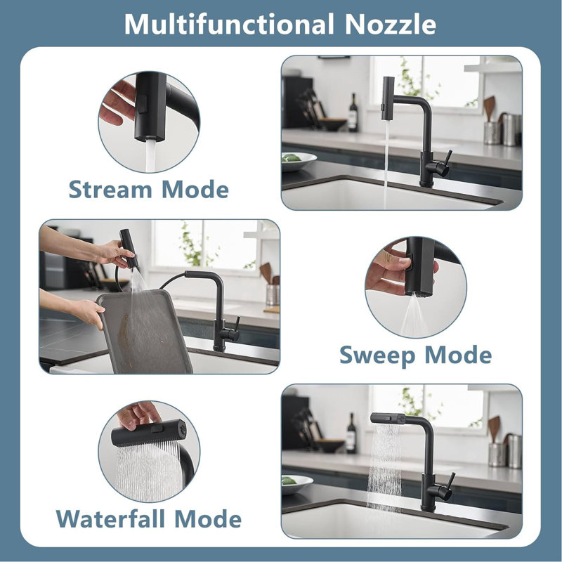 Robinet de cuisine commercial monotrou Modern, Noir mat, Sans contact