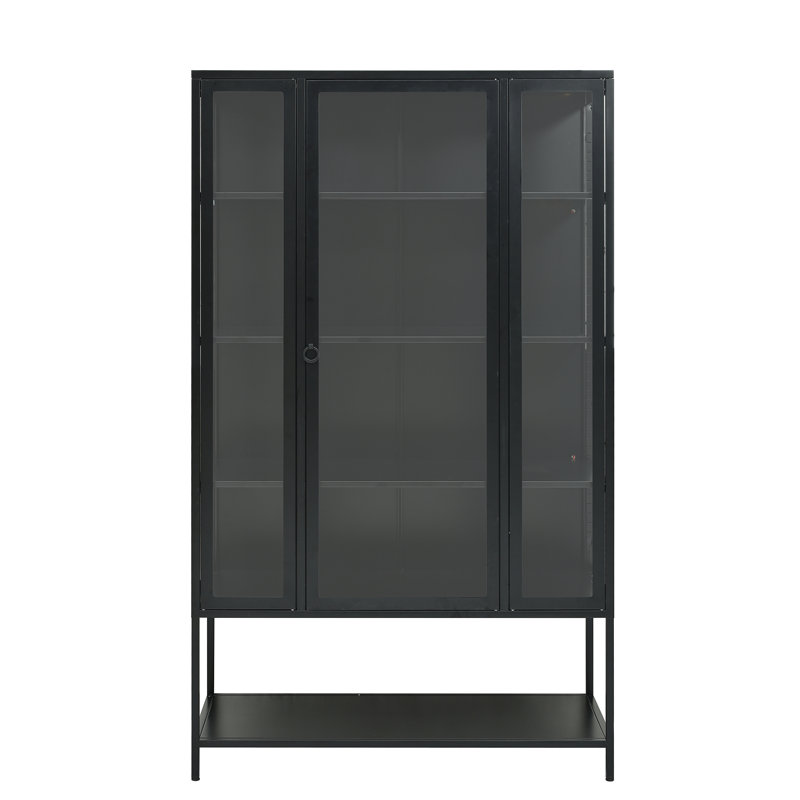 67.25'' Tall Iron Display Cabinet With Glass Door And LED Lights Steel Curio Cabinet For Collectibles Figures Trophies 3-Sided Glass Display Case For Home Office Study Room Stores Playroom - Black, Cabinet