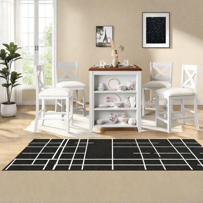 Ensembles de table de salle à manger en bois blanc rustique peu encombrants avec rangement pour la maison