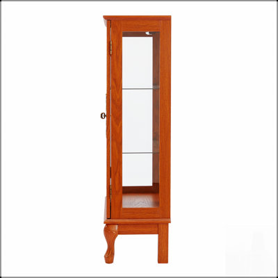 2 Doors Curio Cabinet with Tempered Glass, Adjustable Shelves, Mirrored Back, and Built-in Lighting for Elegant Display