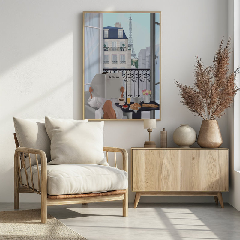 "Paris balcon", art mural texturé encadré, Blanc, H 14 po x l 10 po
